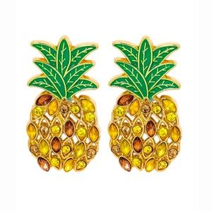 Pave Pineapple Tropical Resort Statement Earrings